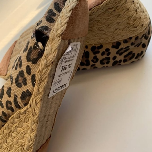 Lauren Ralph Lauren Women's 8B Brown Leopard Espadrille Wedge Heels Peep Toe - Picture 3 of 6
